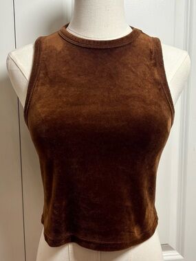 Brown Velvet Racerback Sleeveless Crop Tank Top